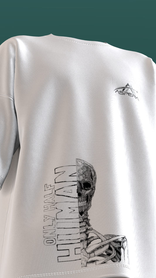 AIIMS MANGALGIRI - HALF HUMAN - PREMIUM 220 GSM OVERSIZE T-SHIRT - WHITE