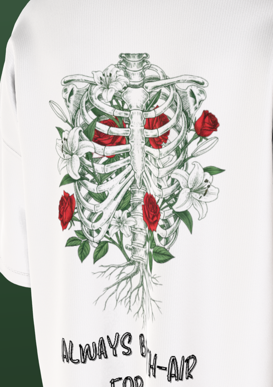AIIMS MANGALGIRI - RIBS & ROSES- PREMIUM 220 GSM OVERSIZE T-SHIRT - WHITE