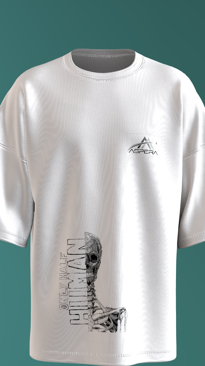 AIIMS MANGALGIRI - HALF HUMAN - PREMIUM 220 GSM OVERSIZE T-SHIRT - WHITE
