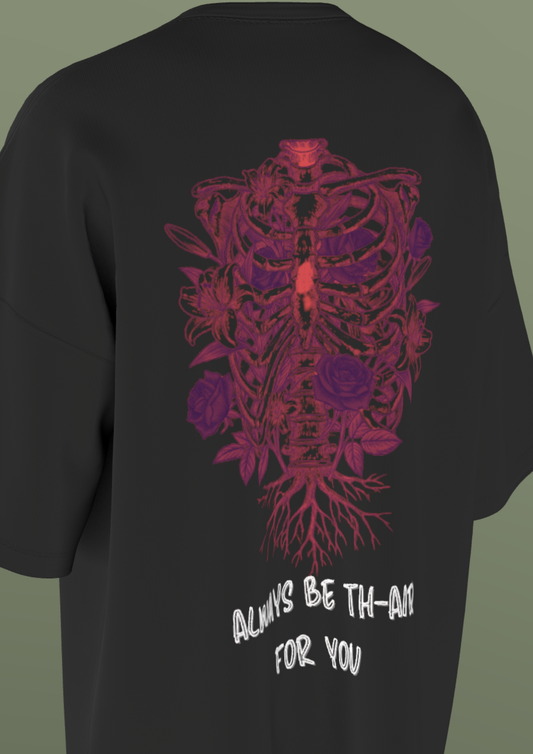 AIIMS MANGALGIRI - RIBS & ROSES- PREMIUM 220 GSM OVERSIZE T-SHIRT - BLACK