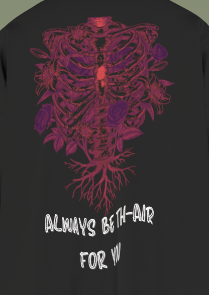 AIIMS MANGALGIRI - RIBS & ROSES- PREMIUM 220 GSM OVERSIZE T-SHIRT - BLACK