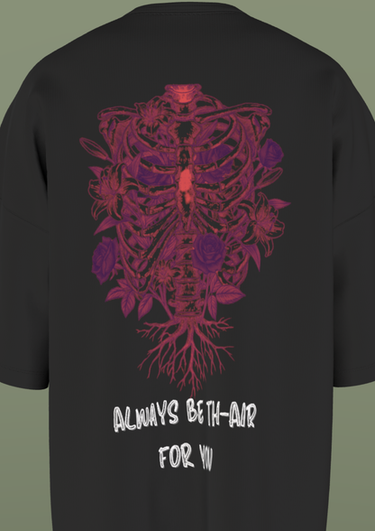 AIIMS MANGALGIRI - RIBS & ROSES- PREMIUM 220 GSM OVERSIZE T-SHIRT - BLACK