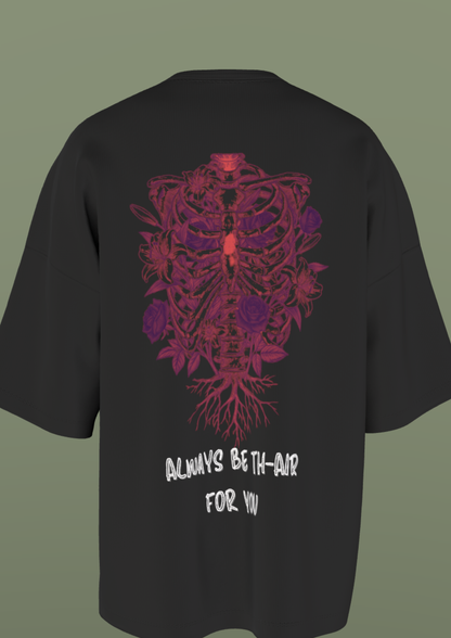 AIIMS MANGALGIRI - RIBS & ROSES- PREMIUM 220 GSM OVERSIZE T-SHIRT - BLACK