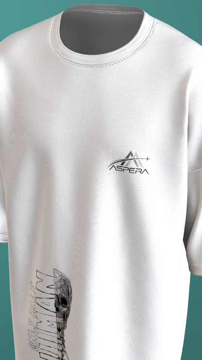 AIIMS MANGALGIRI - HALF HUMAN - PREMIUM 220 GSM OVERSIZE T-SHIRT - WHITE