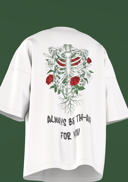 AIIMS MANGALGIRI - RIBS & ROSES- PREMIUM 220 GSM OVERSIZE T-SHIRT - WHITE