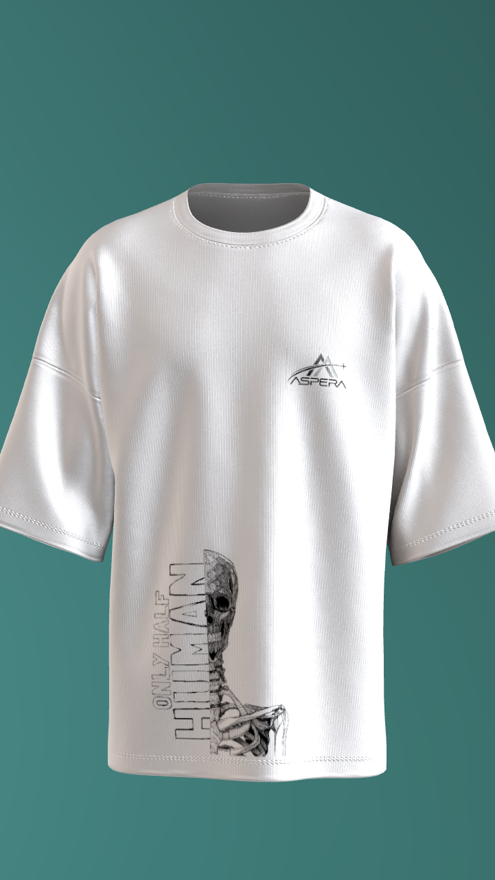 AIIMS MANGALGIRI - HALF HUMAN - PREMIUM 220 GSM OVERSIZE T-SHIRT - WHITE