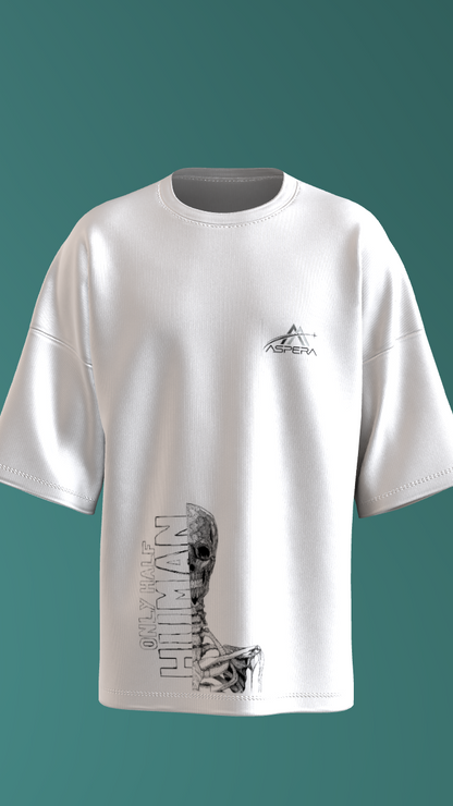 AIIMS MANGALGIRI - HALF HUMAN - PREMIUM 220 GSM OVERSIZE T-SHIRT - WHITE