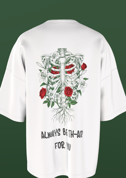 AIIMS MANGALGIRI - RIBS & ROSES- PREMIUM 220 GSM OVERSIZE T-SHIRT - WHITE
