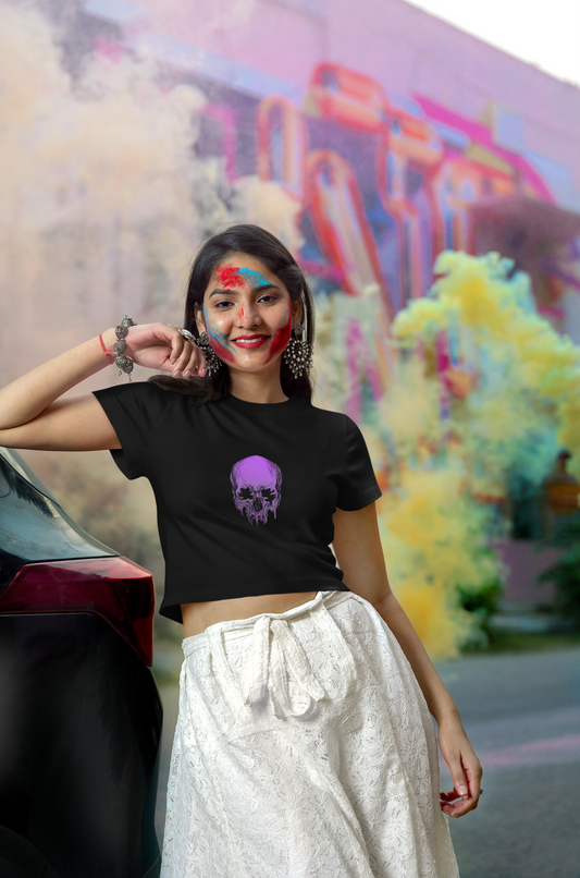 AIIMS MANGALGIRI - PREMIUM 260 GSM OVERSIZE CROP TOP - PURPLE SKULL